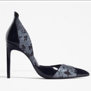 Zara Faux snake animal contrasting print heel black navy size 6